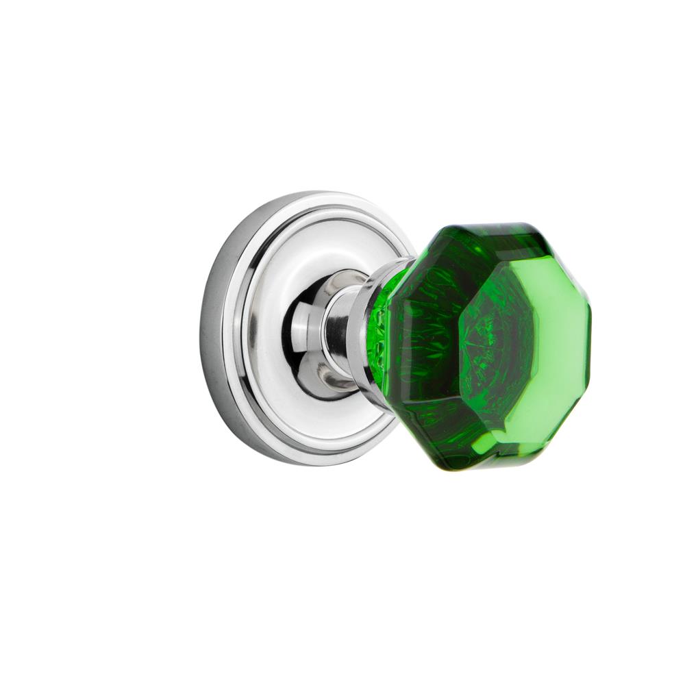 Nostalgic Warehouse CLAWAE Colored Crystal Classic Rosette Double Dummy Waldorf Emerald  Door Knob in Bright Chrome